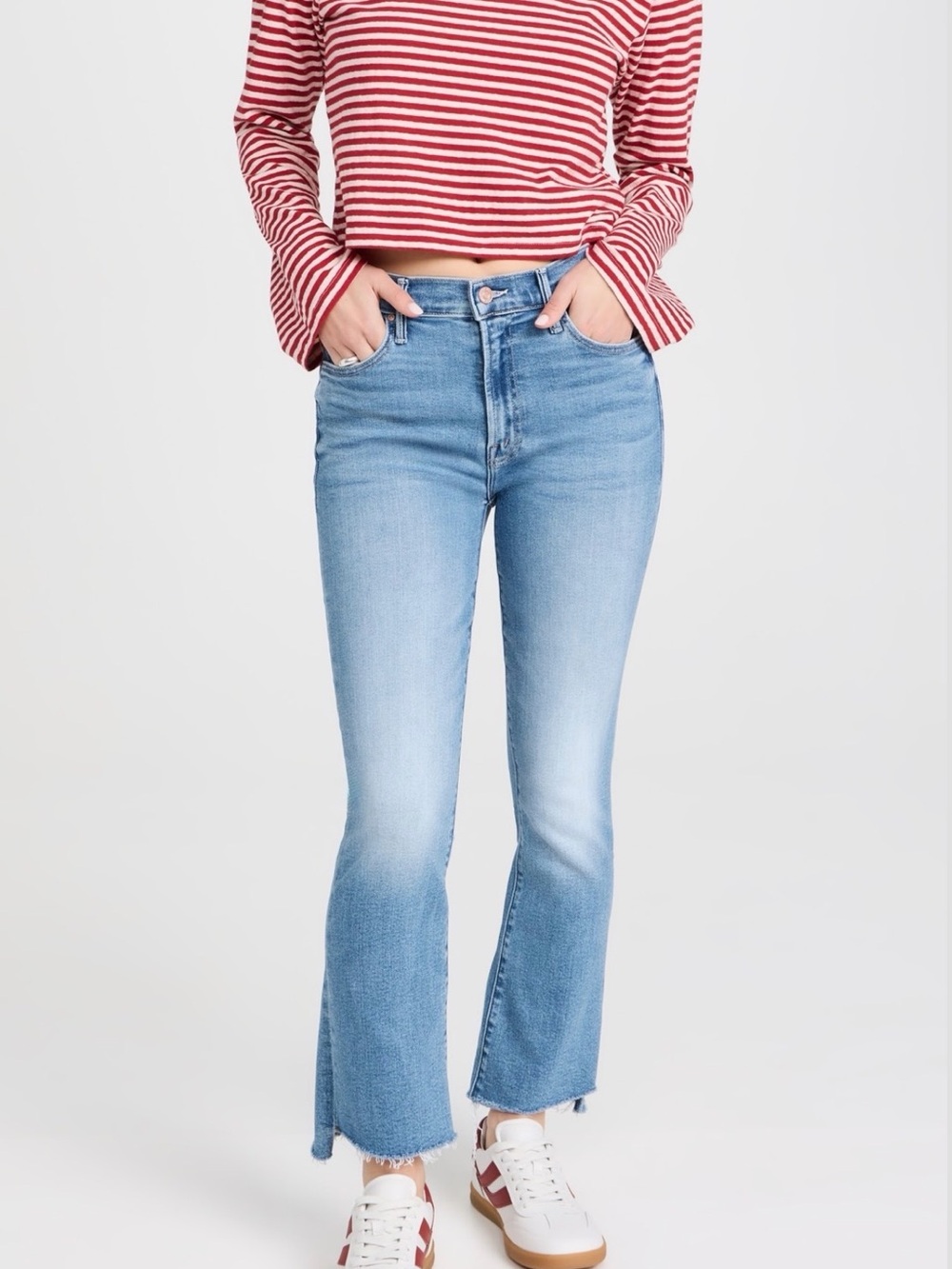 MOTHER The Insider Crop Step Fray High-Rise Light Blue Denim Jeans 25